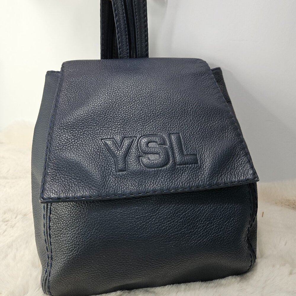 YSL Saint Laurent  Deep Bleu Pebbeled Leather Convertible Bag